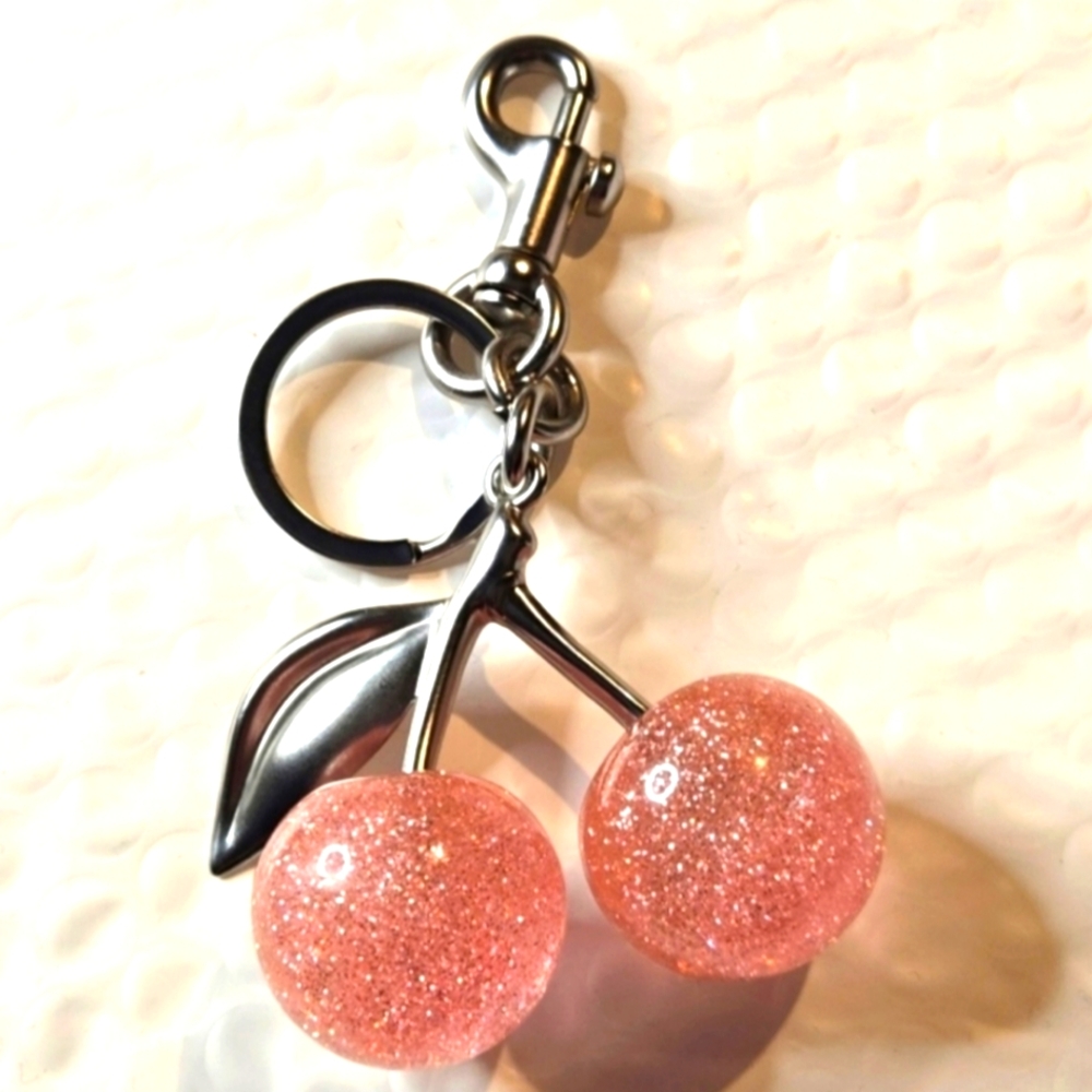 Pink & Silver Cherry Bag Charm/keychain.